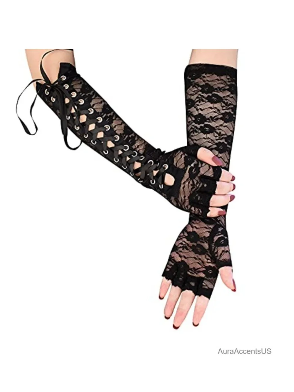 Fingerless Lace Gloves Elbow Length Arm Warmers Punk Goth Cosplay Accessories
